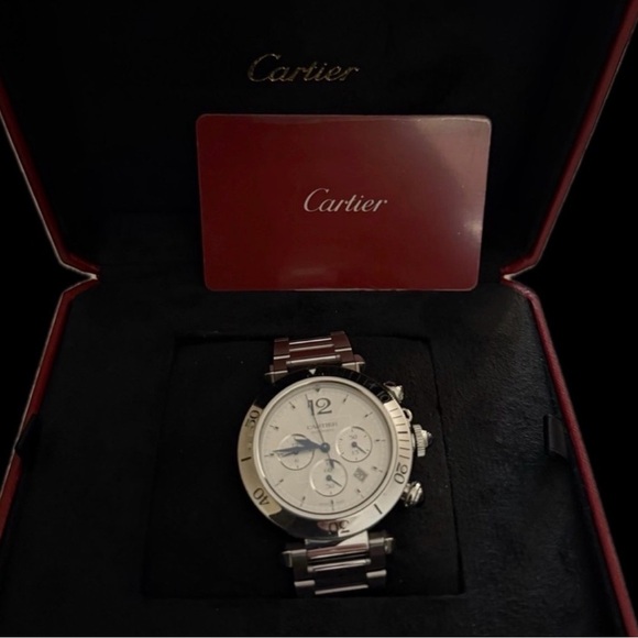 Pasha De Cartier   , Steel Chronograph with Alligator Strap - Picture 3 of 6